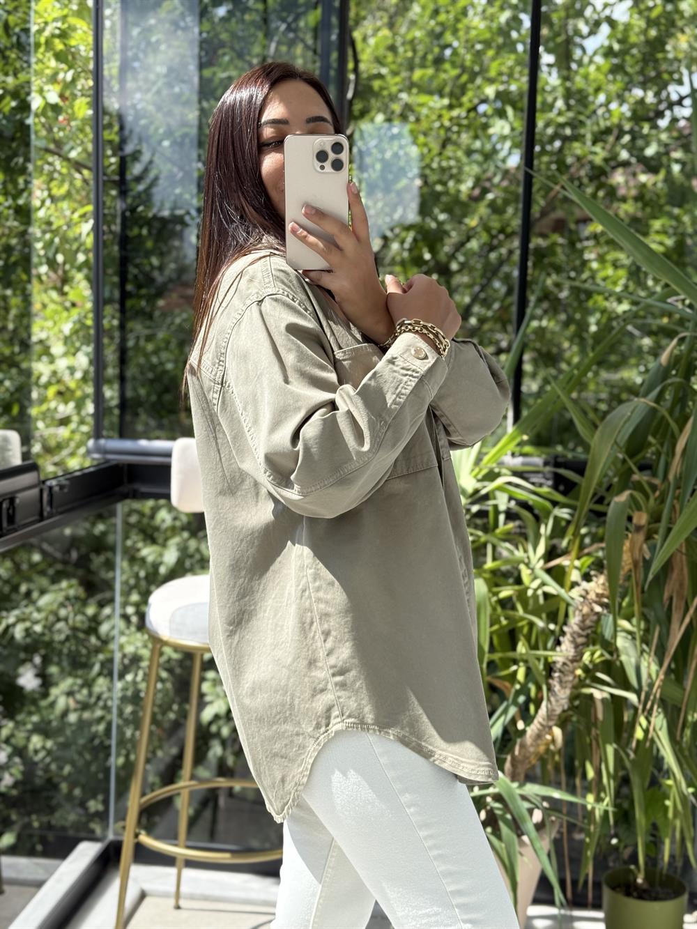 Düğmeli Oversize Gömlek Yeşil