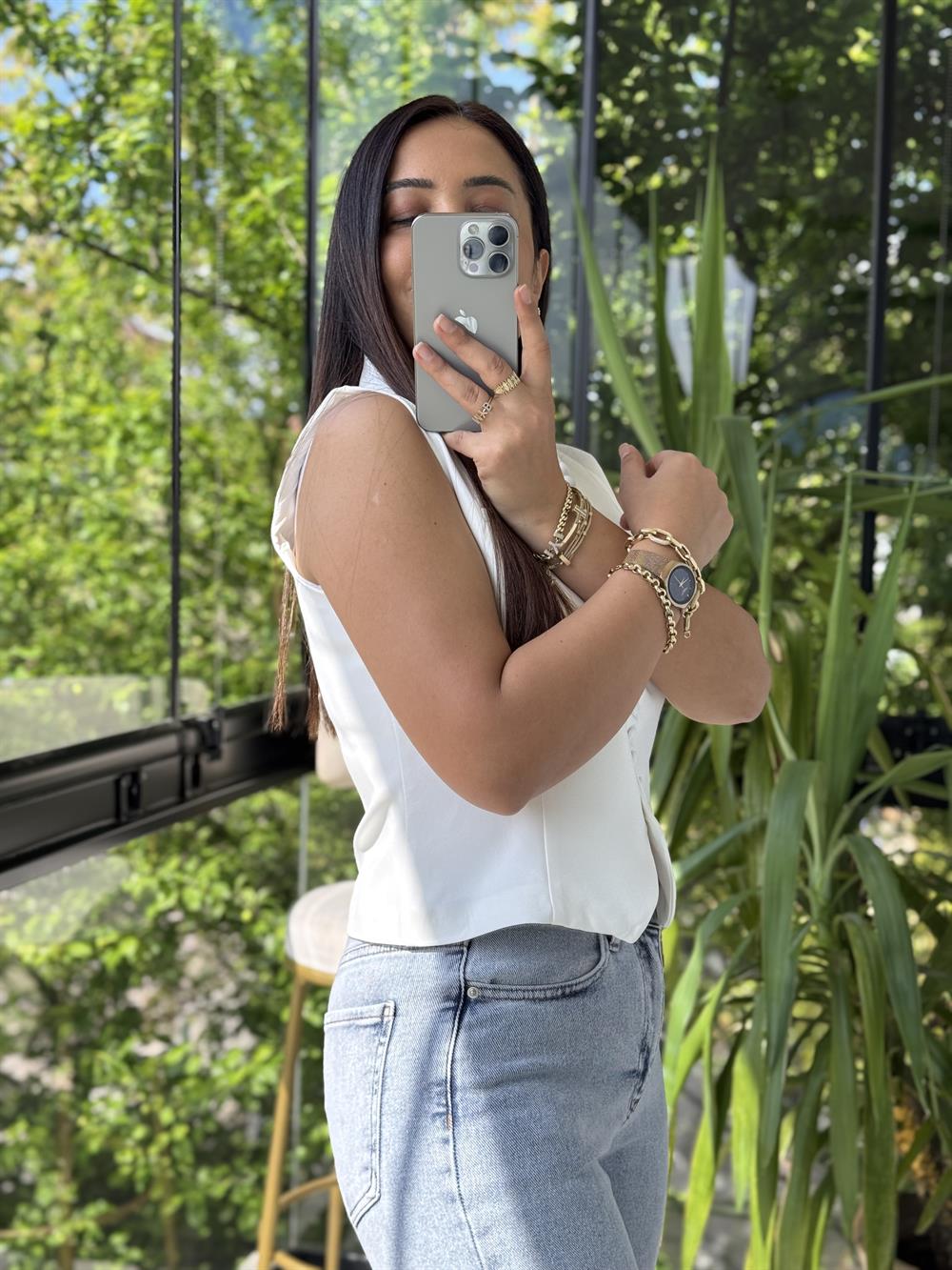 Düğmeli Slimfit Yelek Beyaz