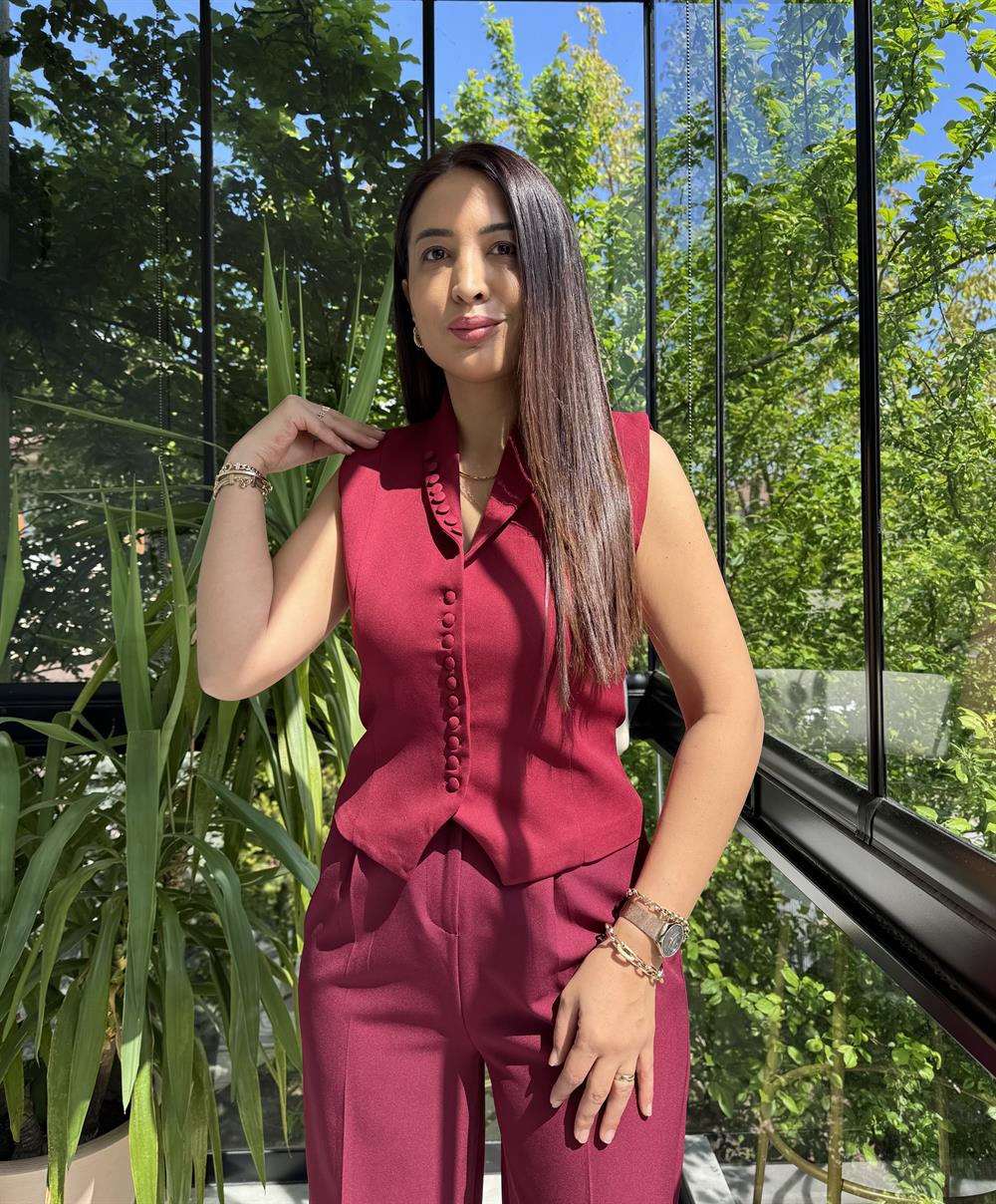 Düğmeli Slimfit Yelek Bordo