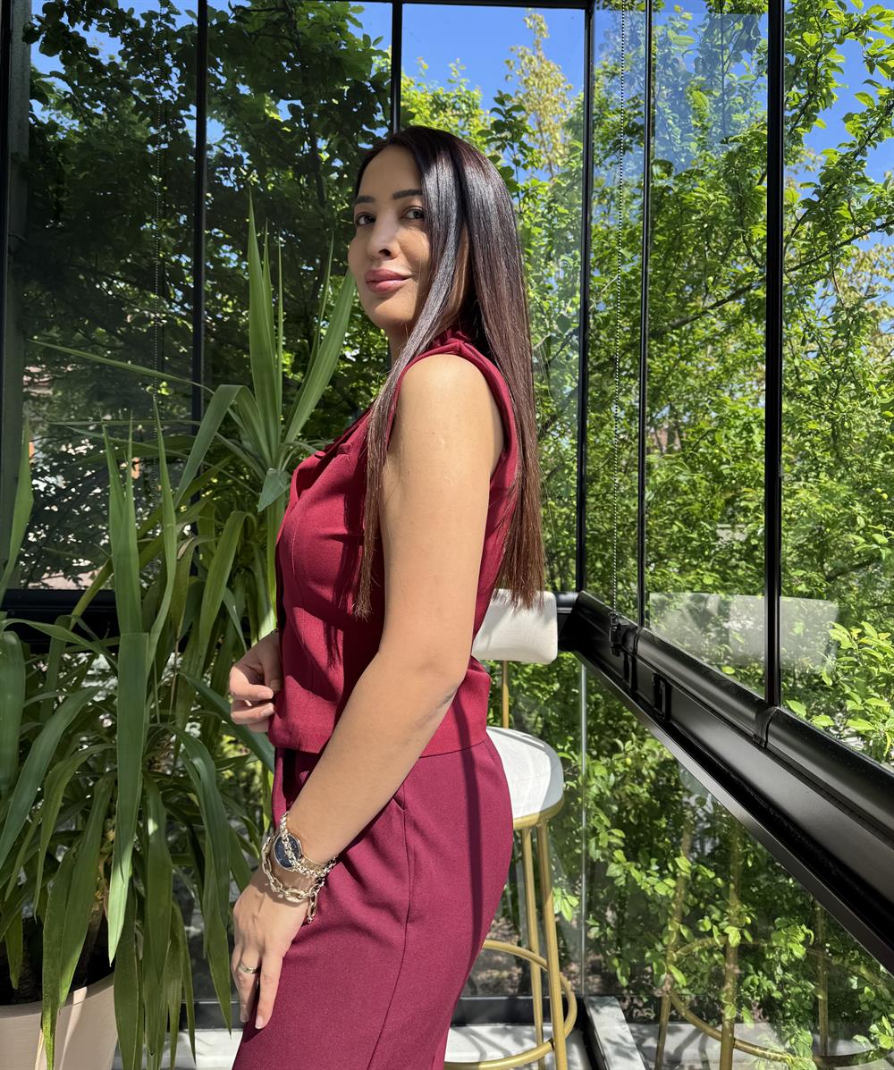 Düğmeli Slimfit Yelek Bordo