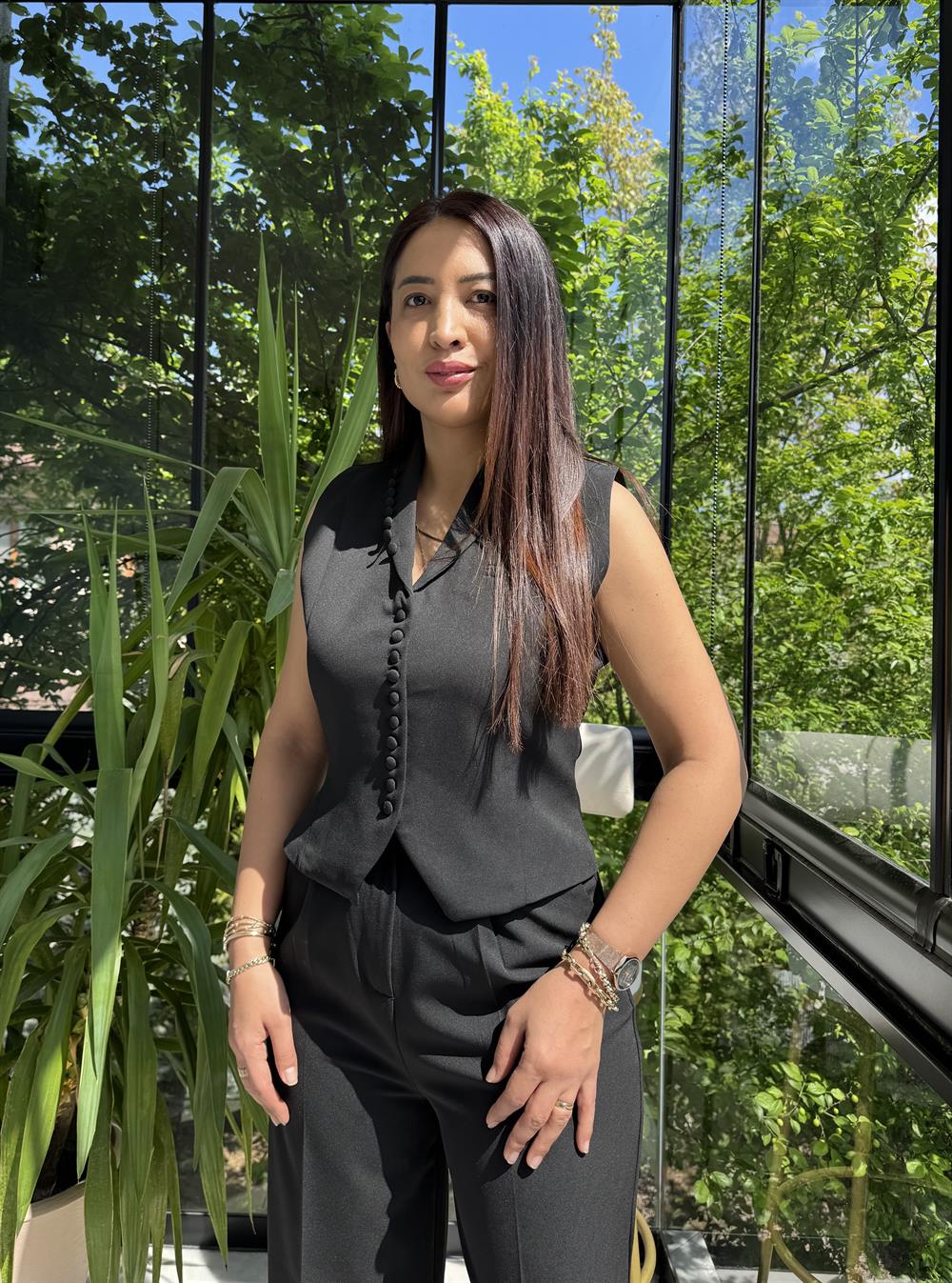 Düğmeli Slimfit Yelek Siyah