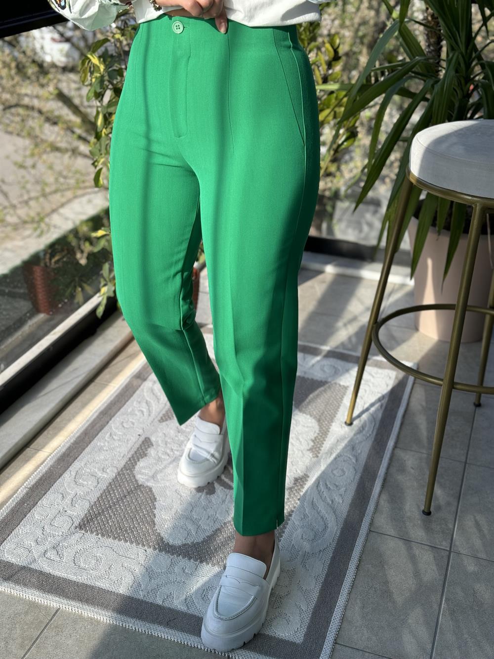 Düğmeli Zra Model Havuç Kesim Pantolon Benetton Yeşil