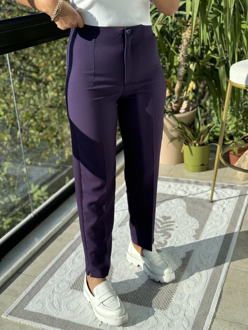 Düğmeli Zra Model Havuç Kesim Pantolon Mor