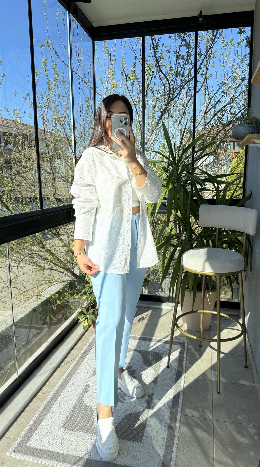 Düğmeli Zra Model Havuç Kesim Pantolon Bebe Mavi