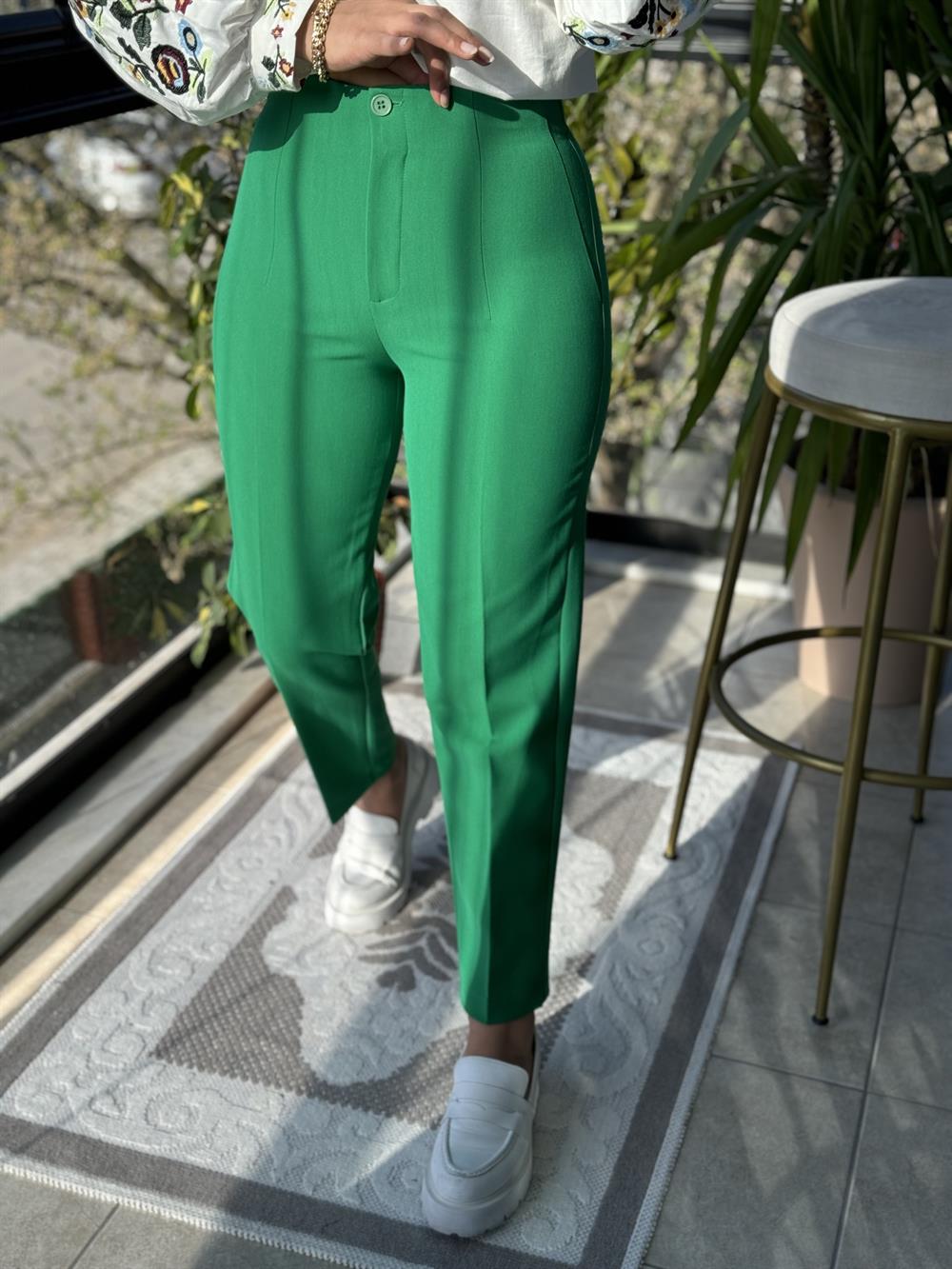 Düğmeli Zra Model Havuç Kesim Pantolon Benetton Yeşil