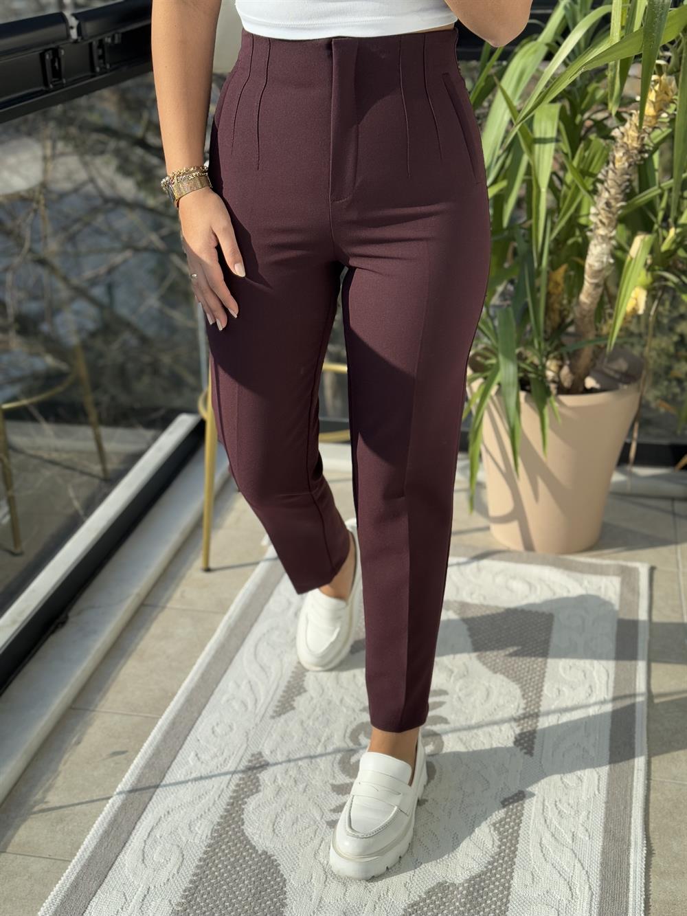 Düğmesiz Zra Model Kumaş Pantolon Mürdüm