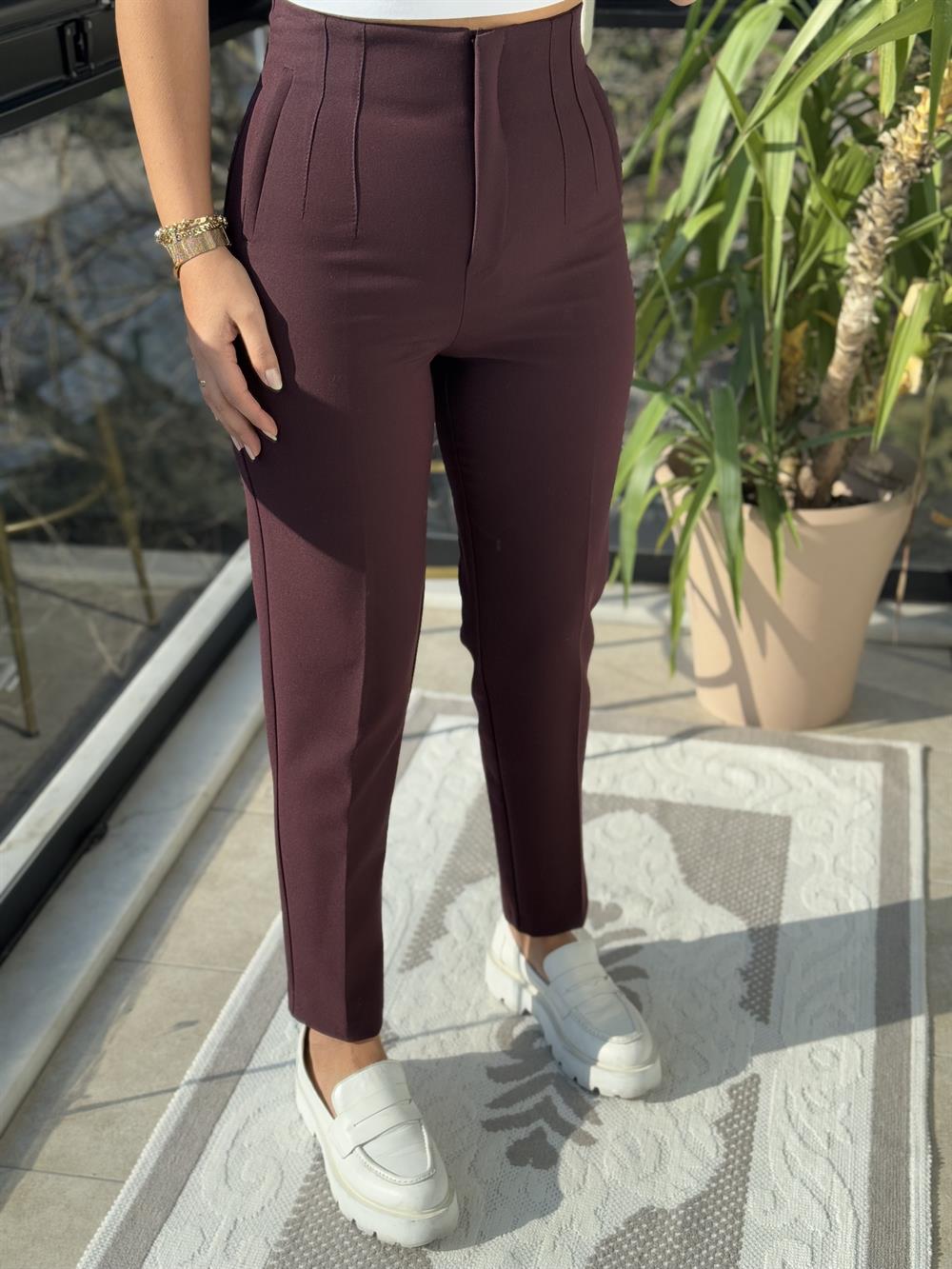 Düğmesiz Zra Model Kumaş Pantolon Mürdüm