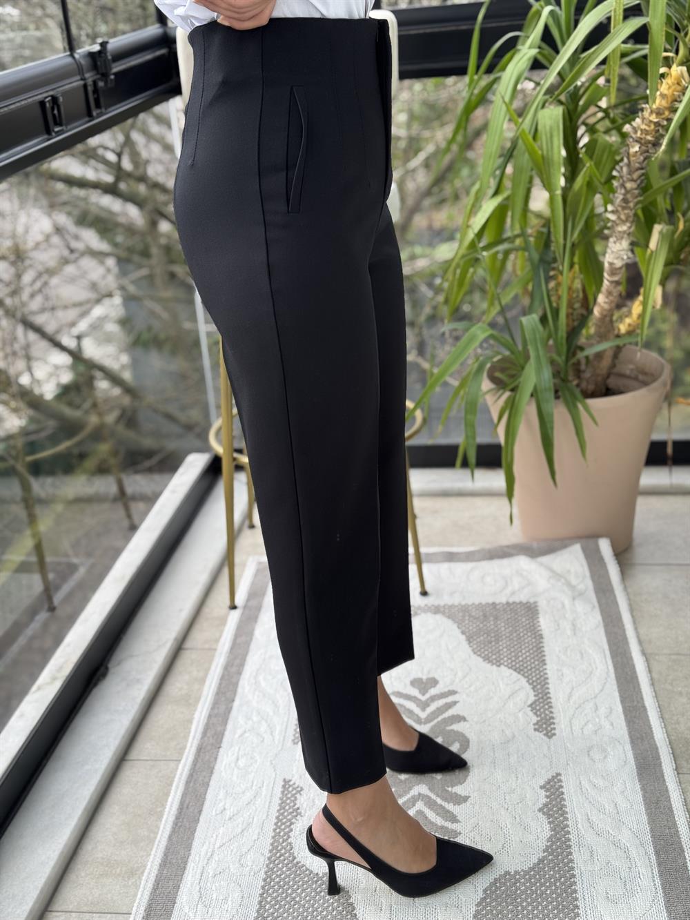 Düğmesiz Zra Model Kumaş Pantolon Siyah