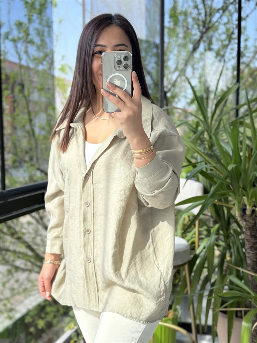 Düşük Omuz Basic Gömlek Olive