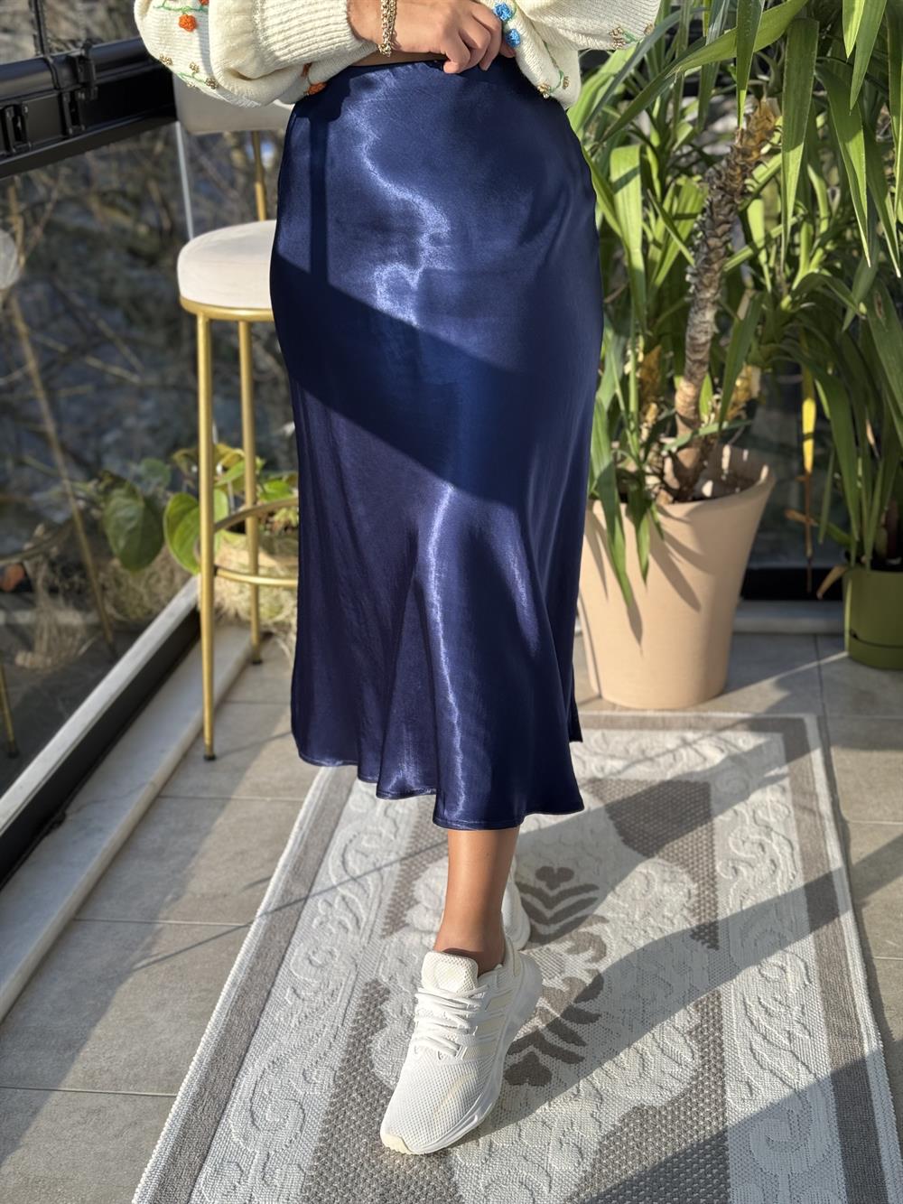 Düz Saten Etek Lacivert