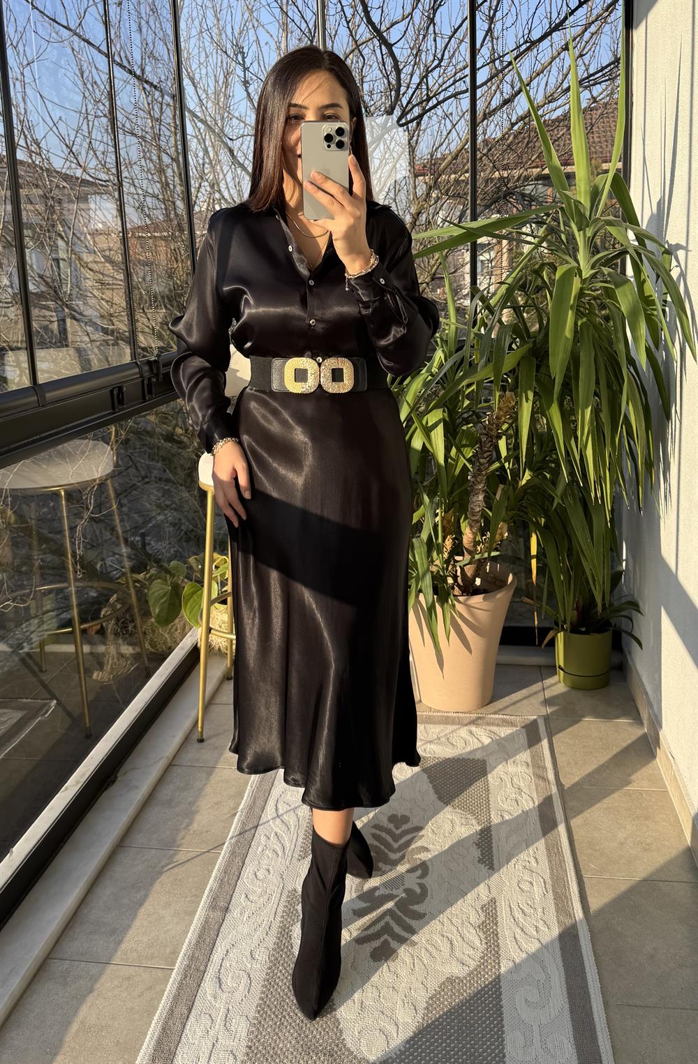 Düz Saten Etek Siyah