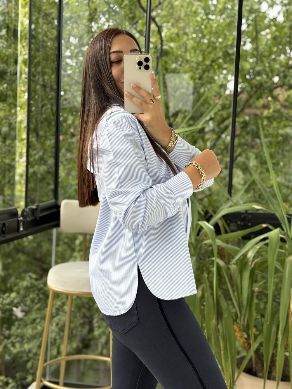 Mix Kumaş Gömlek Mavi