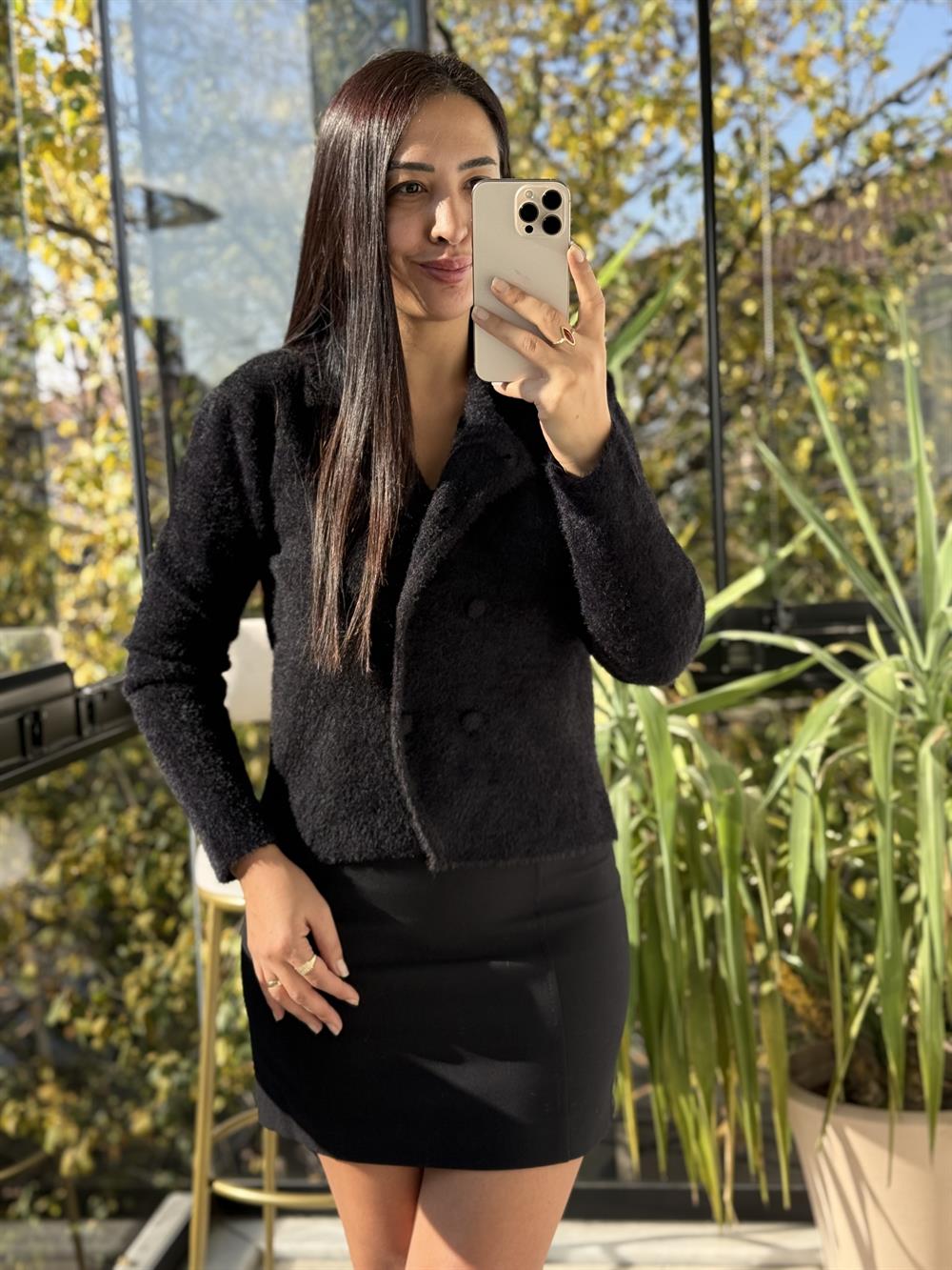 Çift Düğmeli Angora Hırka Siyah