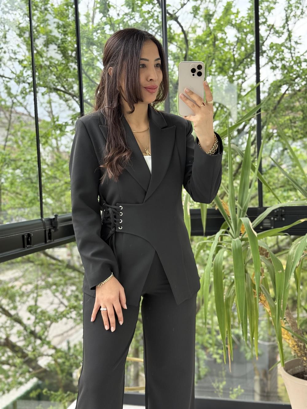 Yandan Kuş Gözlü Takım Siyah