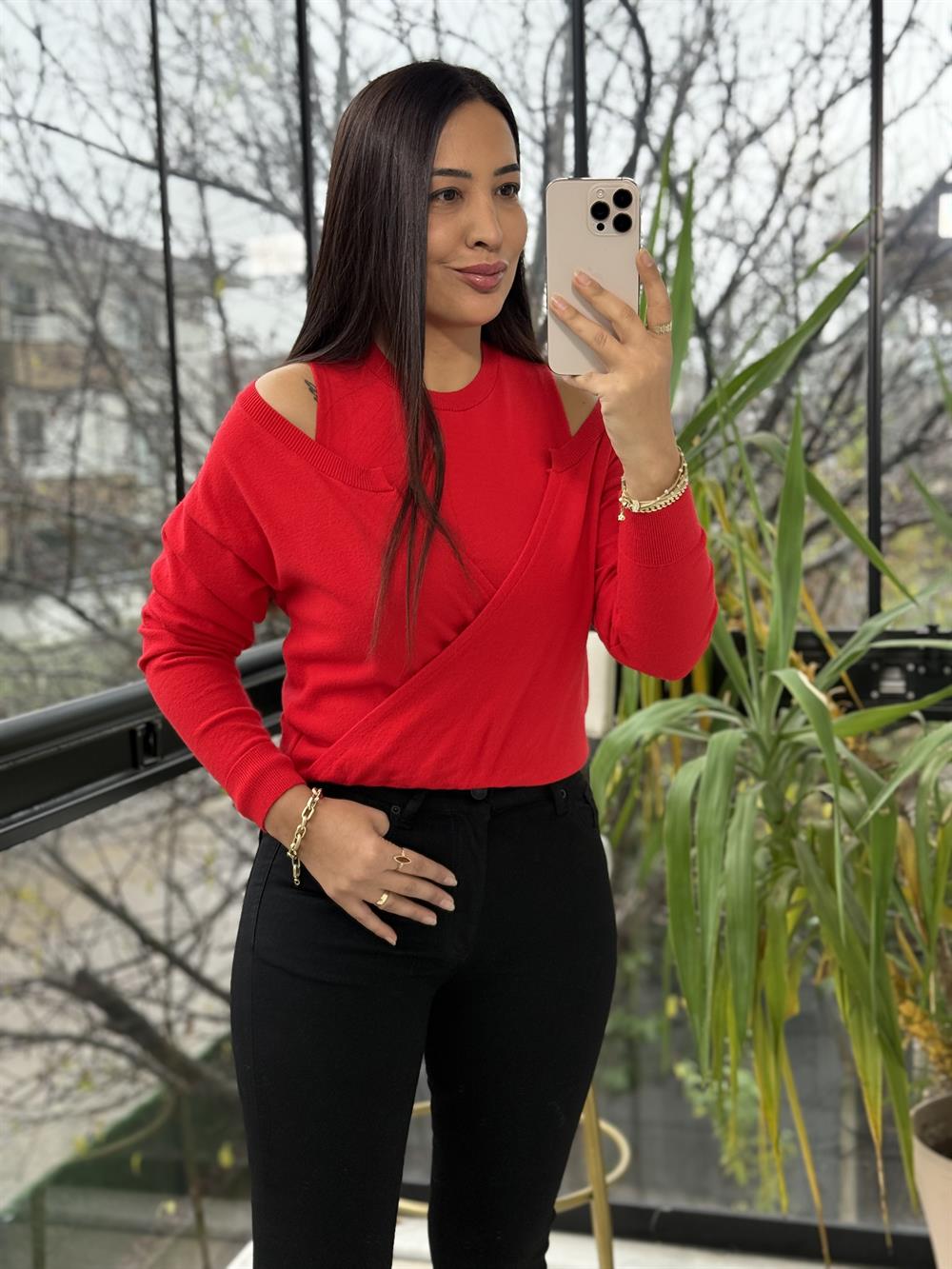 İkili Triko Hırka Kırmızı