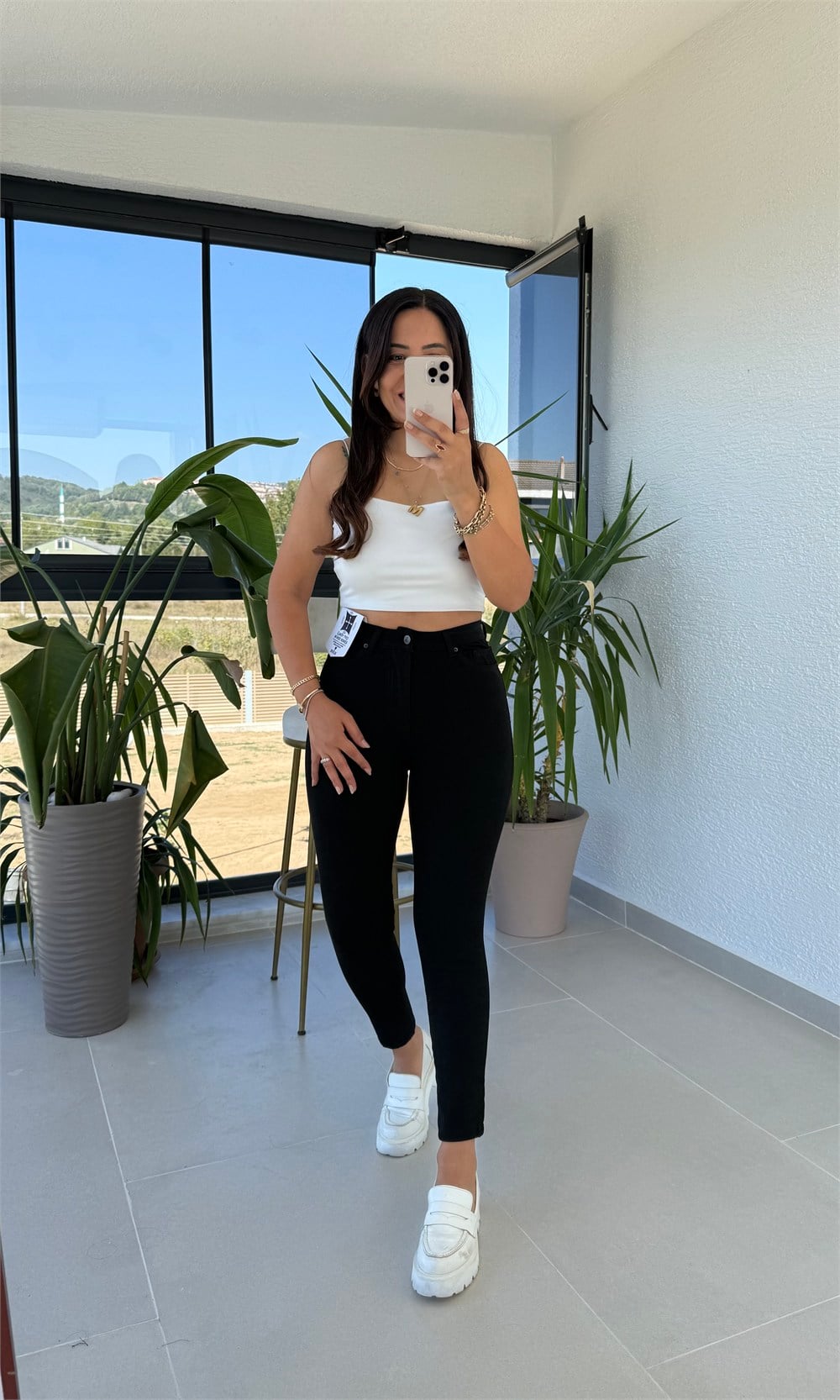 Enine Boyuna Likralı Skinny Jean Siyah