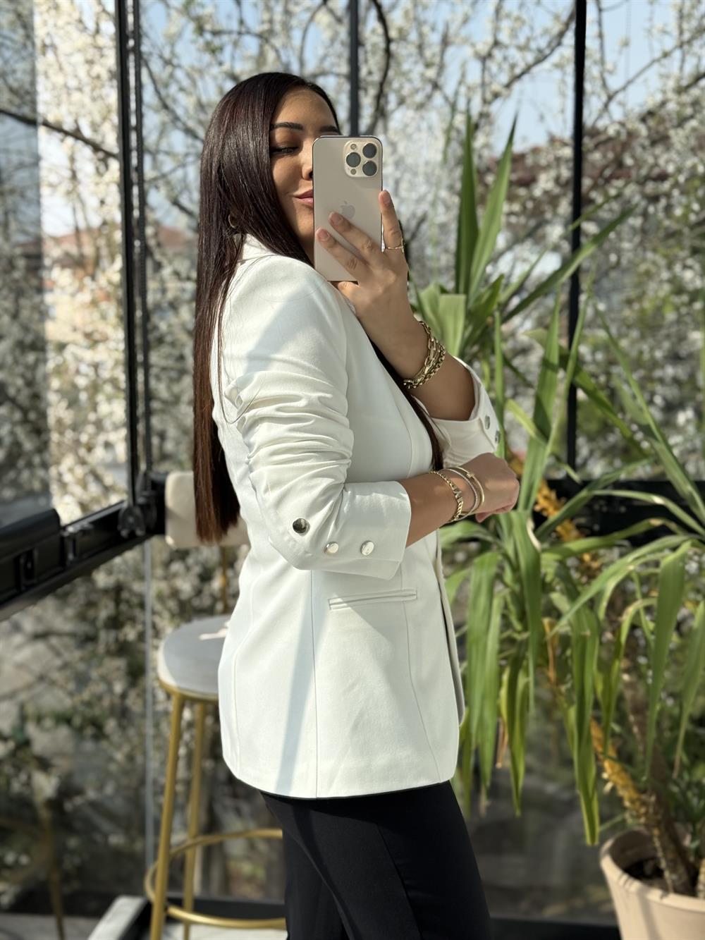 Beş Düğme Slimfit Blazer Ceket Beyaz