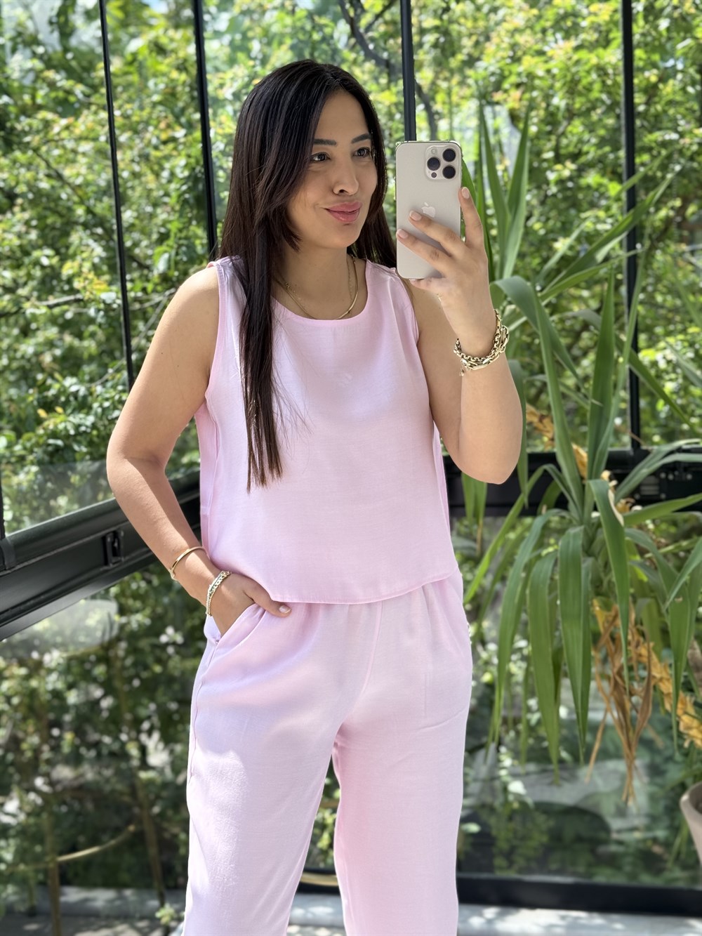 Sıfır Kol Tensel Takım Pembe