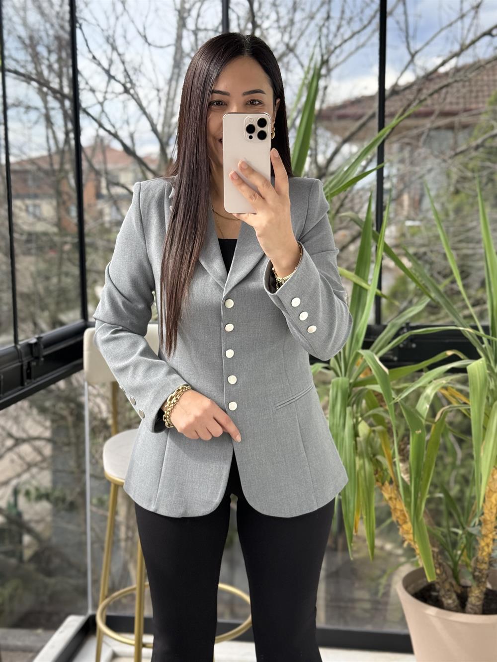 Beş Düğme Slimfit Blazer Ceket Gri