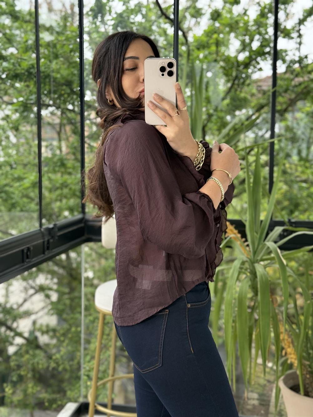 Fırfırlı Bluz Mürdüm