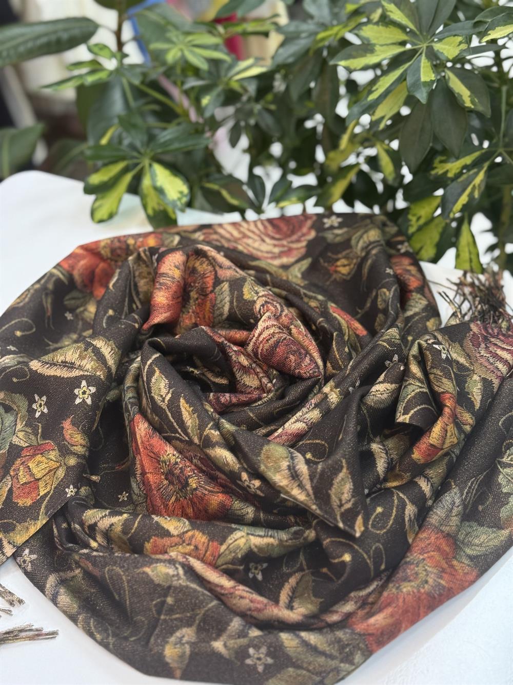 İthal Kaşmir Doku Marka Şal İnce Kahve 