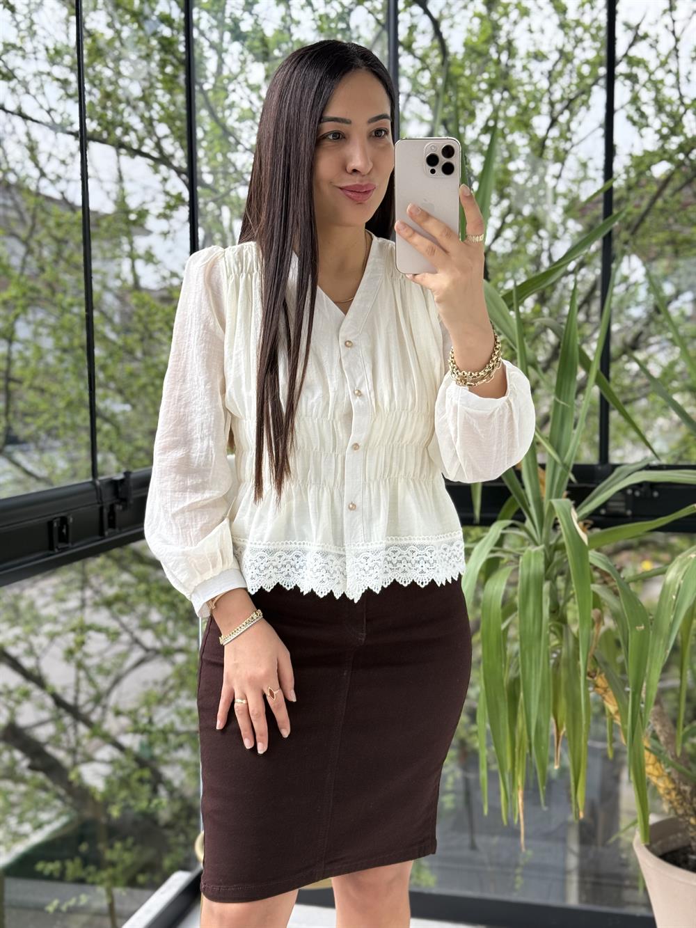 Dantel Rüya Gömlek Bluz Krem