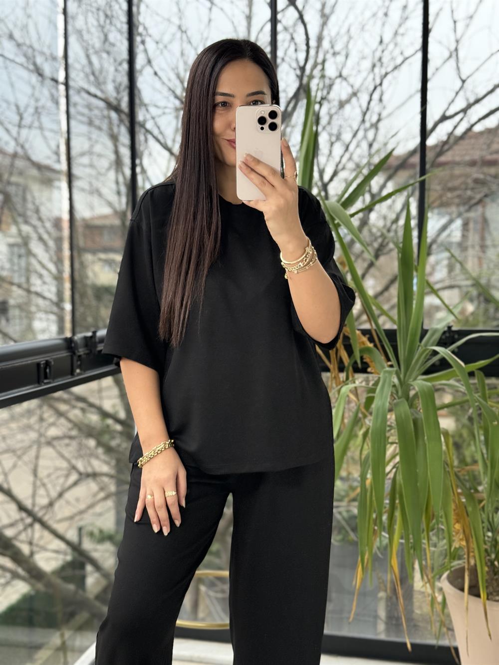 Modal Tişörtlü Basic Takım Siyah