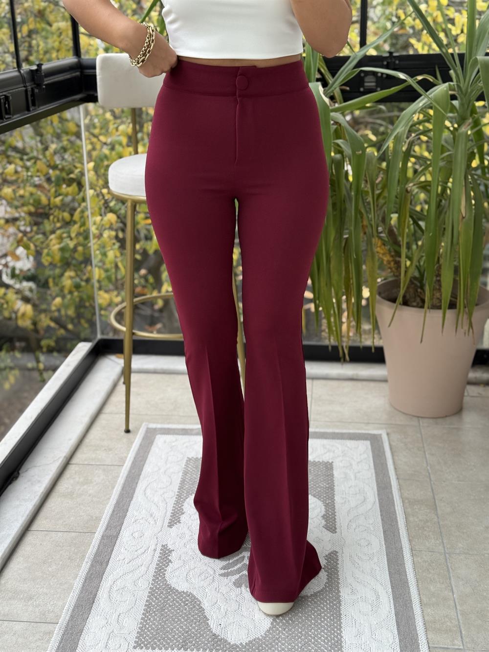 İspanyol Kumaş Pantolon Bordo