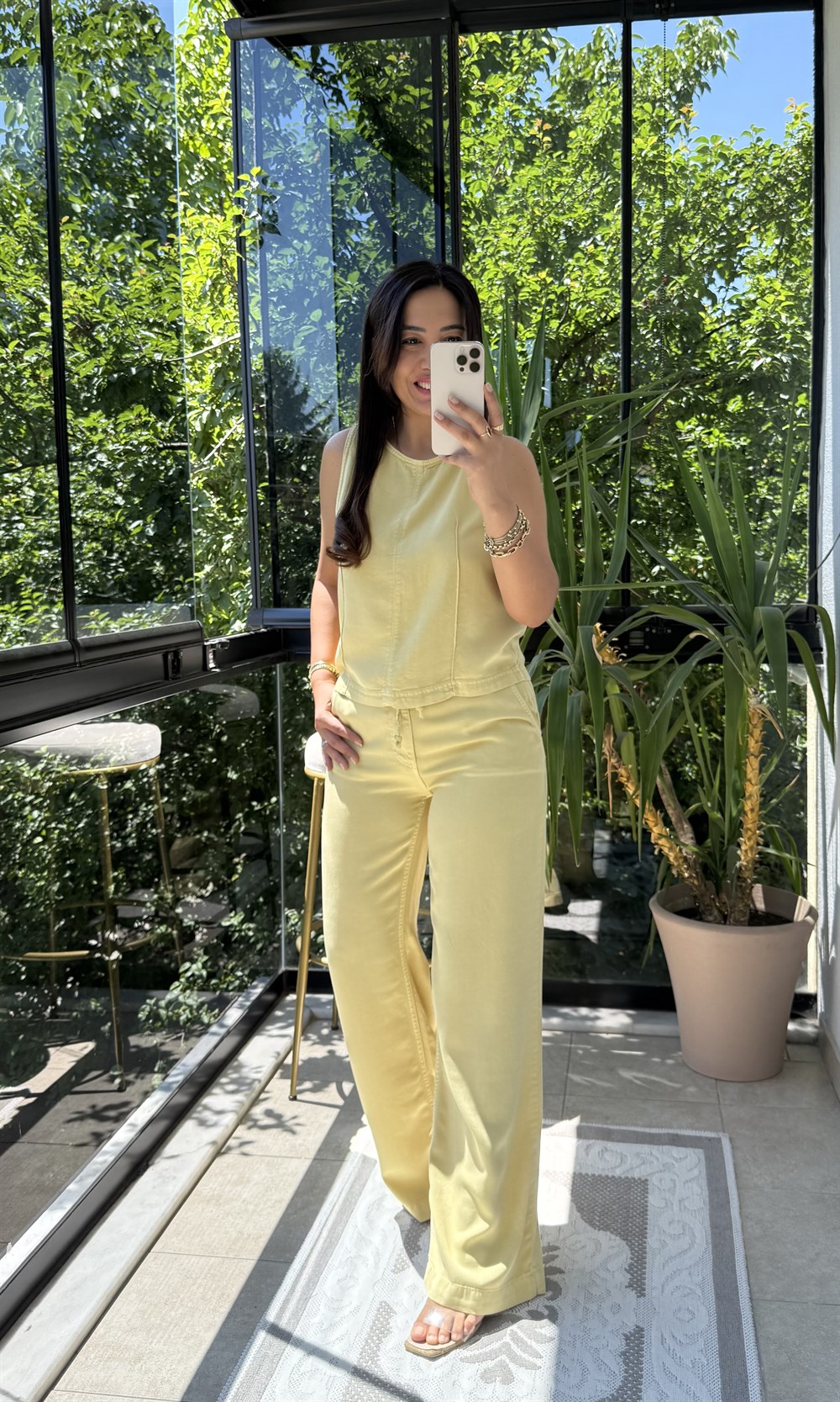 Kolsuz Bluz Tensel Takım Hardal