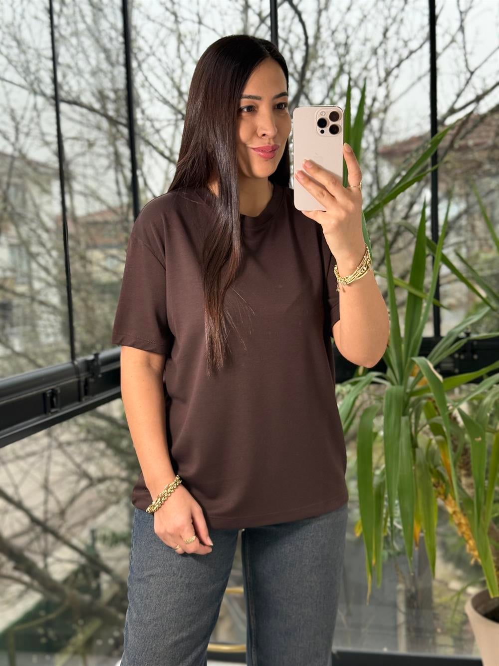 Oysh Modal Basic Tişört Kahve