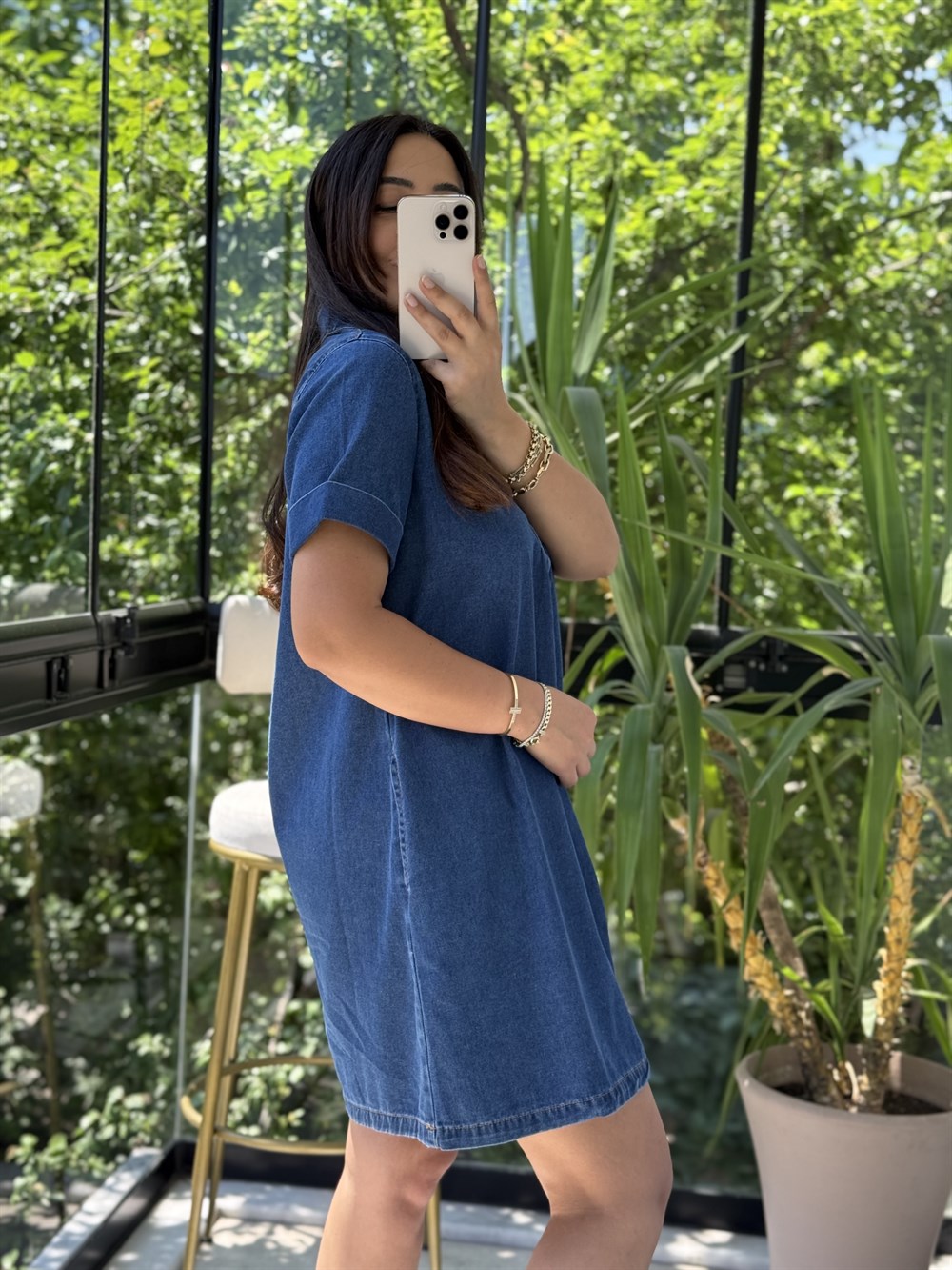 Kısa Denim Elbise Lacivert