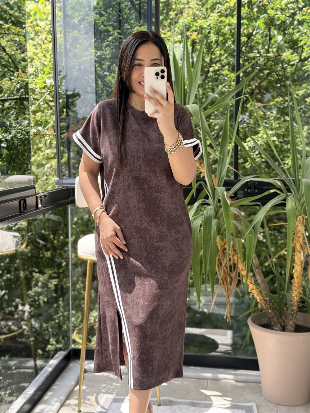 Batik Desen Elbise Kahve