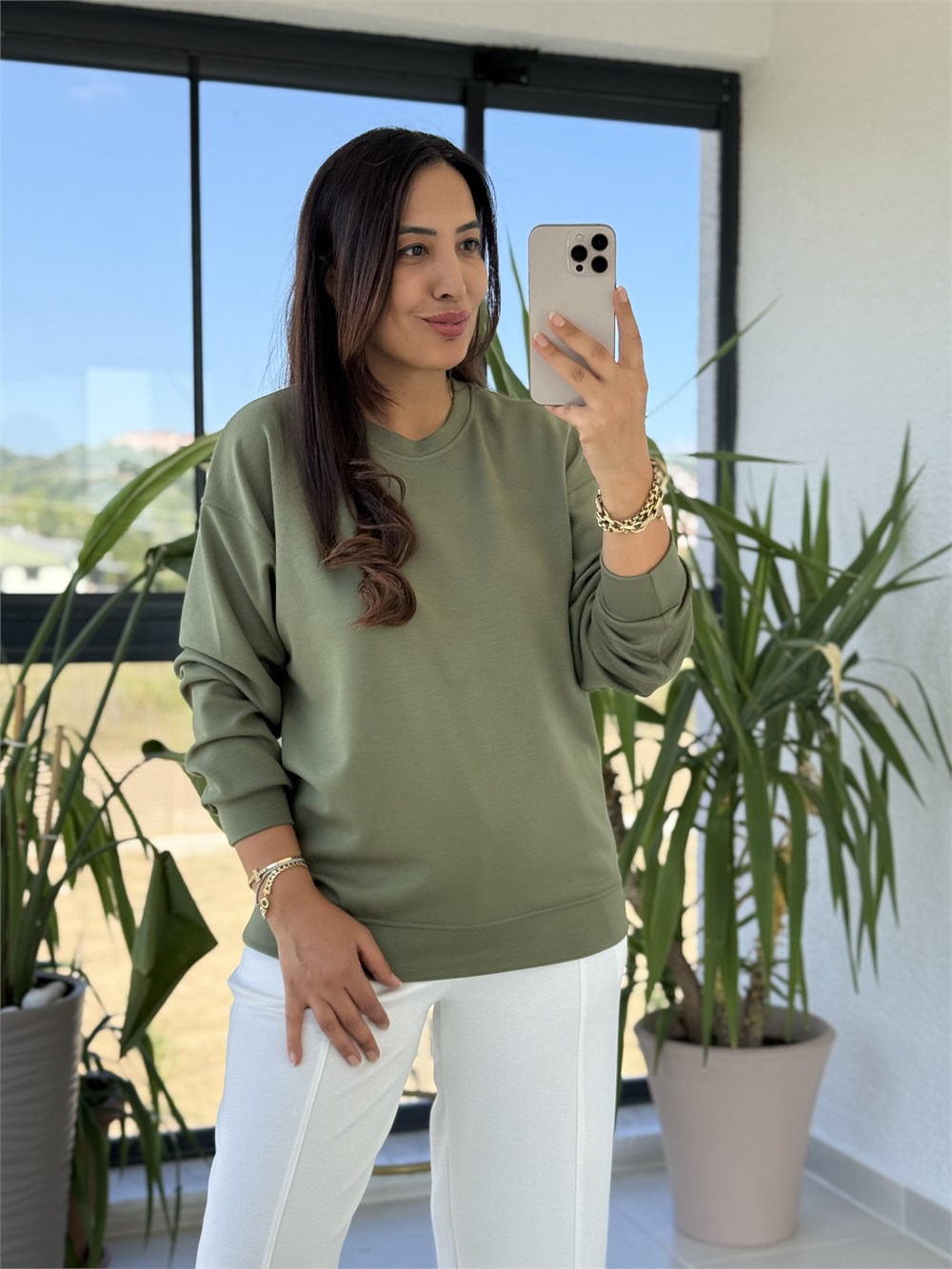 Oysh Basic Sweatshirt Haki Yeşil