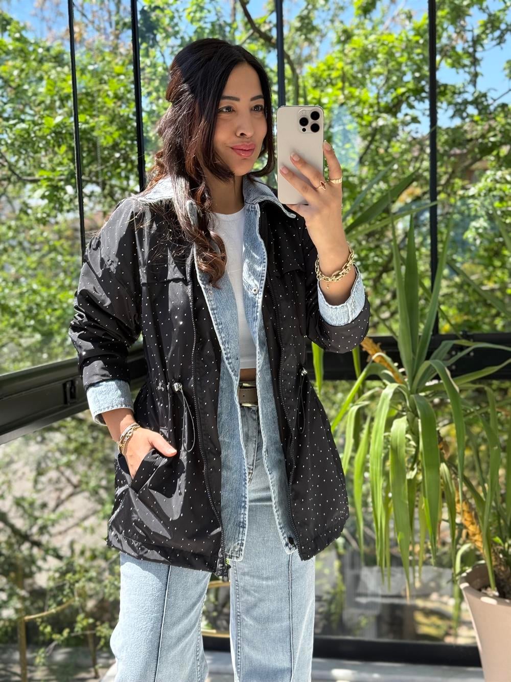 Glitiery Denim Mix Ceket Siyah