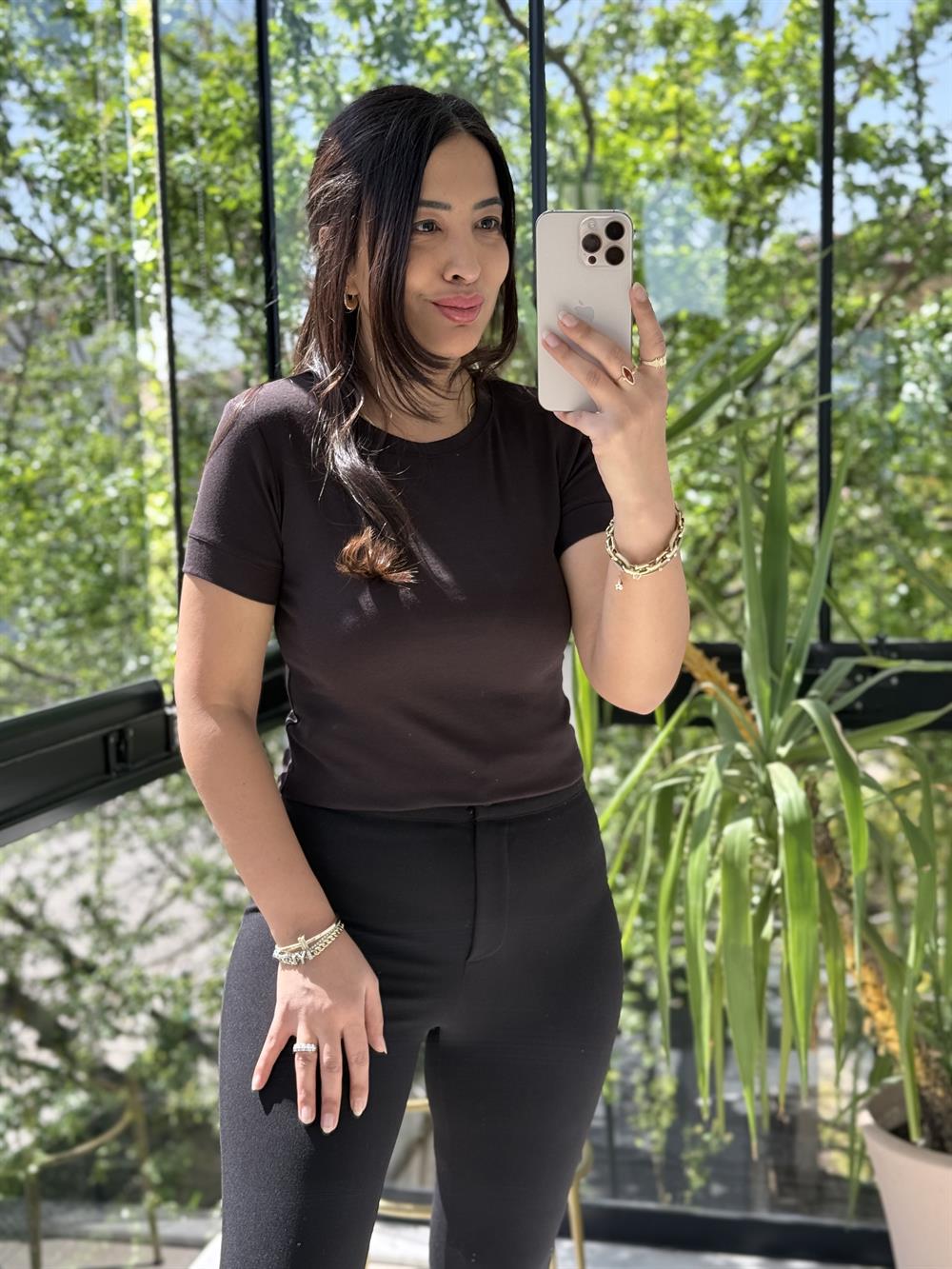 Dilvin Kısa Kollu Tişört Koyu Kahve