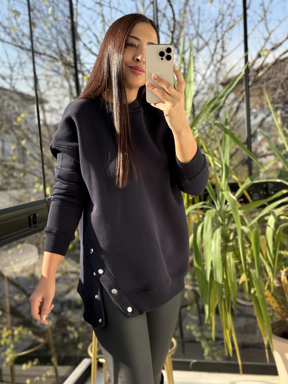 Yanı Çıtçıtlı Sweatshirt Lacivert