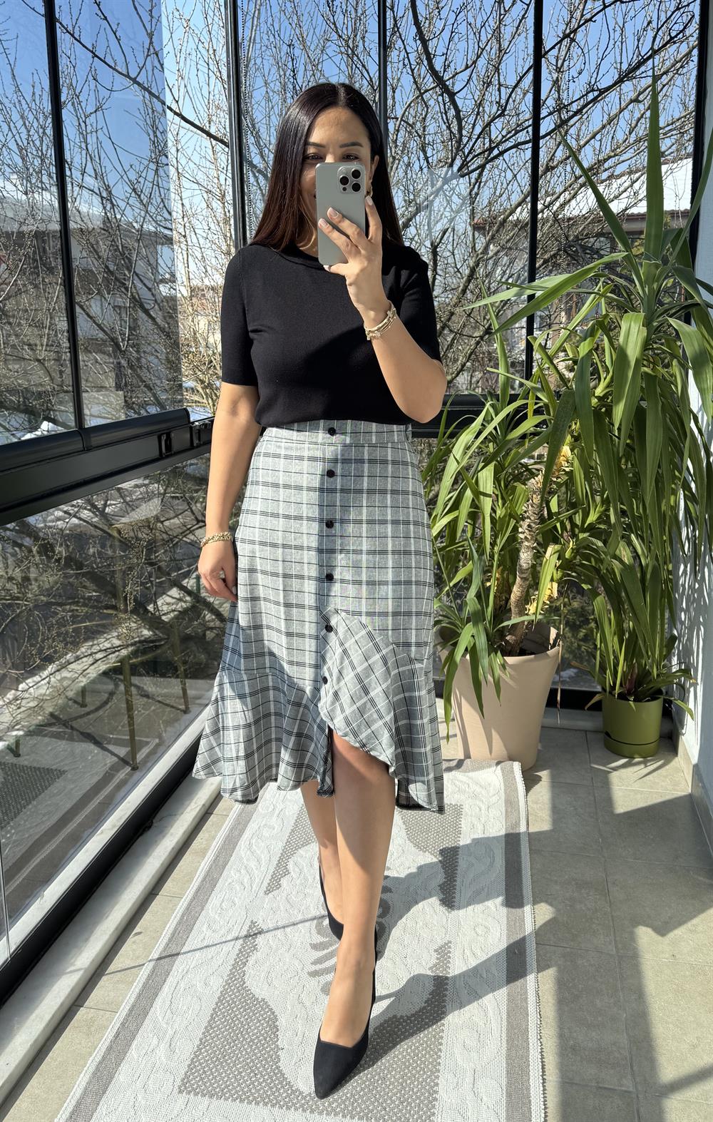 Ekose Tasarım Etek Gri