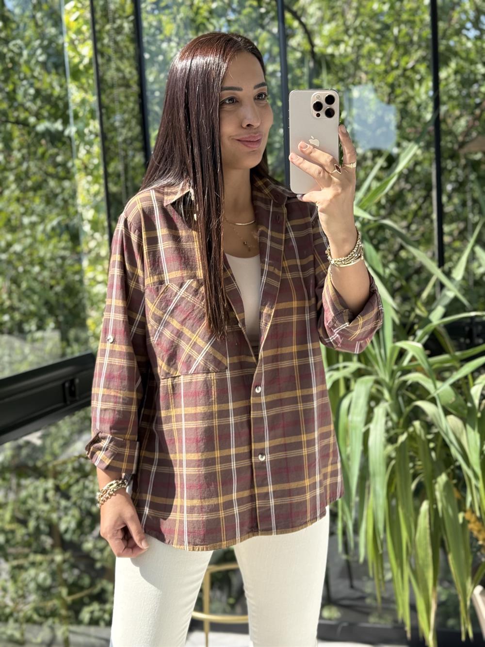 Ekoseli Oduncu Gömleği Kahve