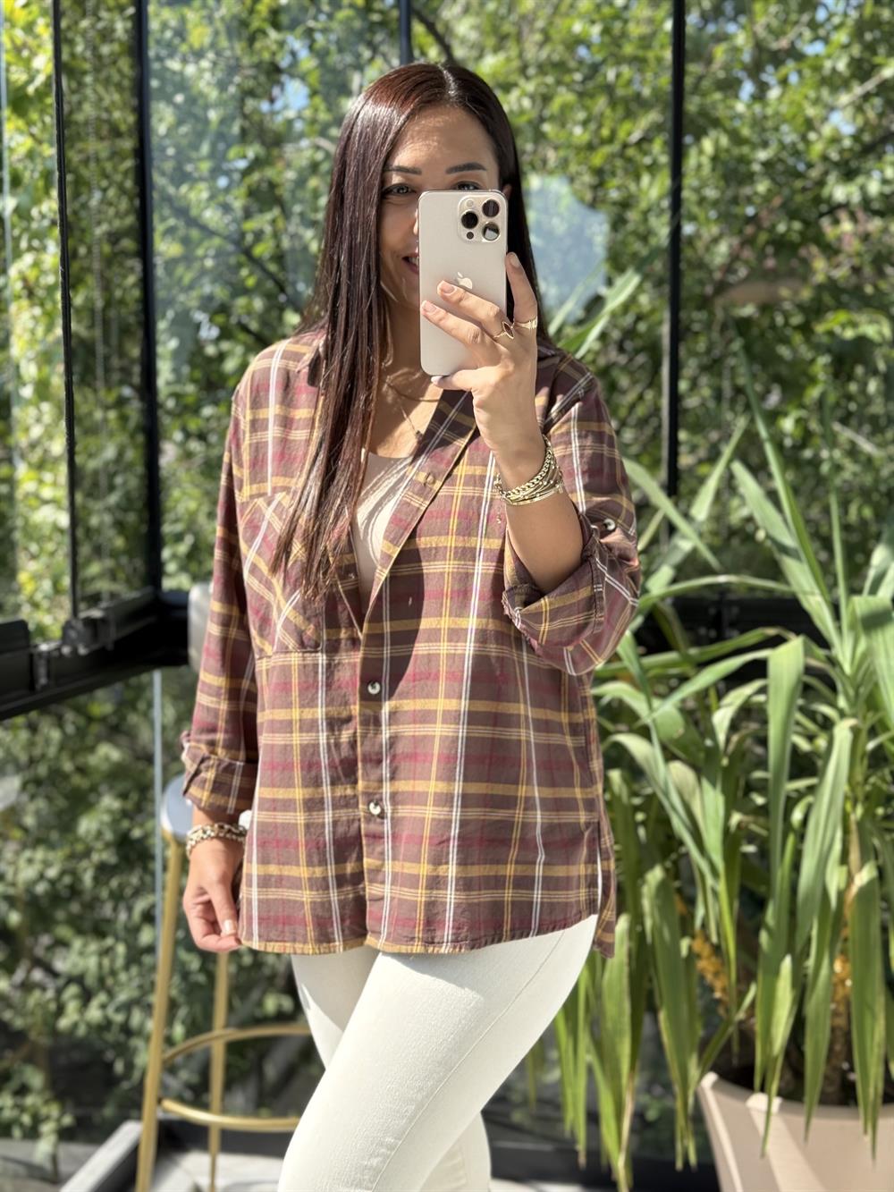 Ekoseli Oduncu Gömleği Kahve