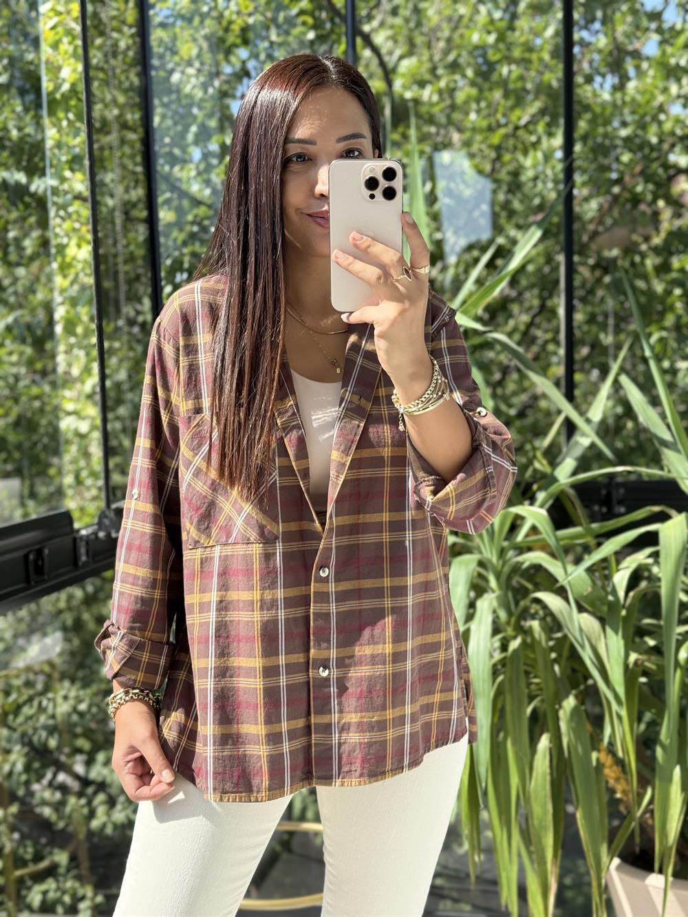 Ekoseli Oduncu Gömleği Kahve