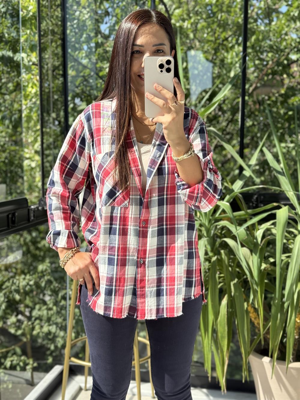 Ekoseli Oduncu Gömleği Kırmızı