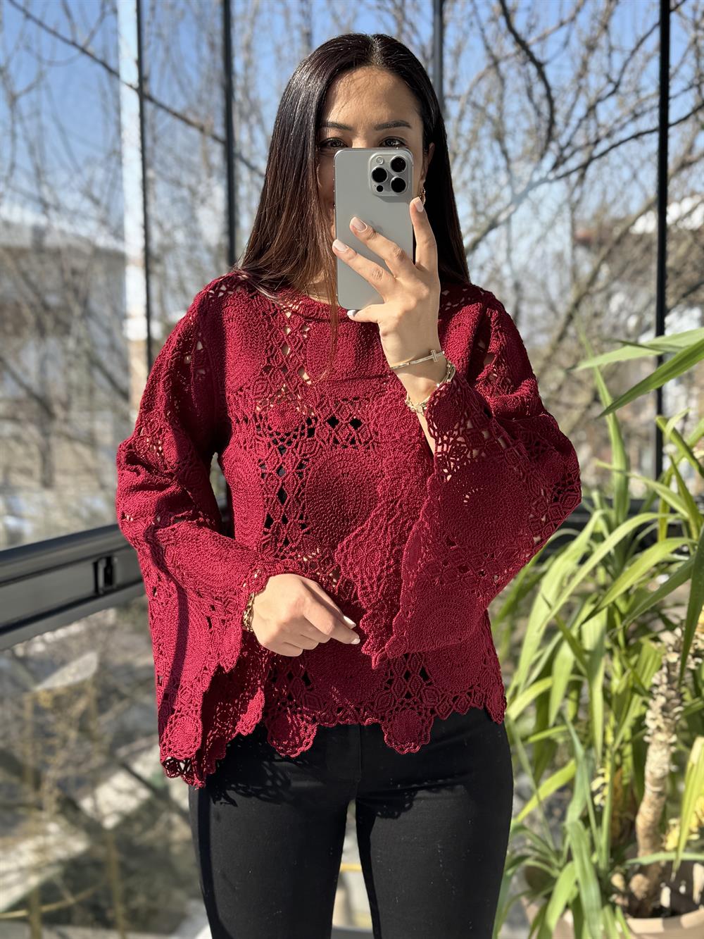 Zra Örme Bluz Bordo