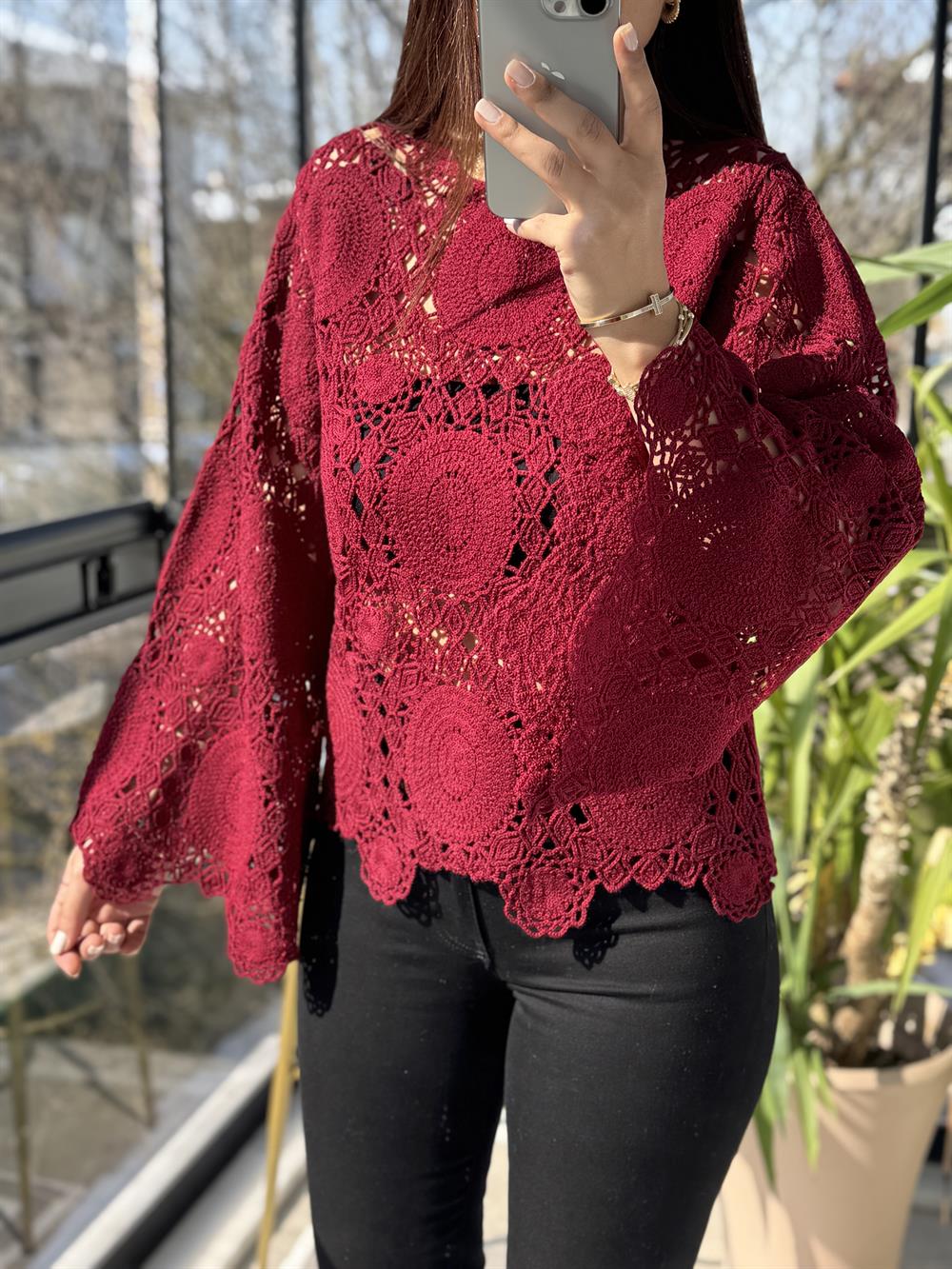 Zra Örme Bluz Bordo