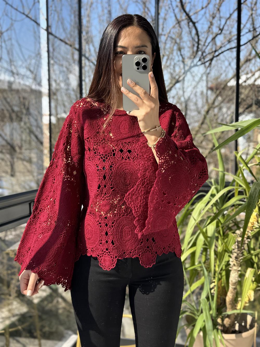 Zra Örme Bluz Bordo