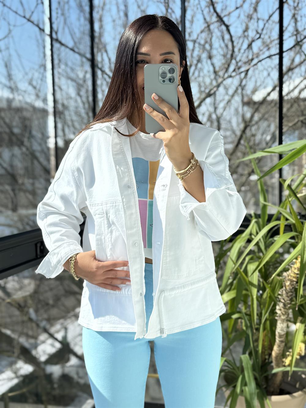 Eteği Büzgülü Oversize Ceket Beyaz