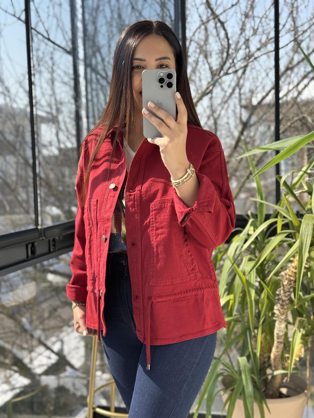 Eteği Büzgülü Oversize Ceket Bordo