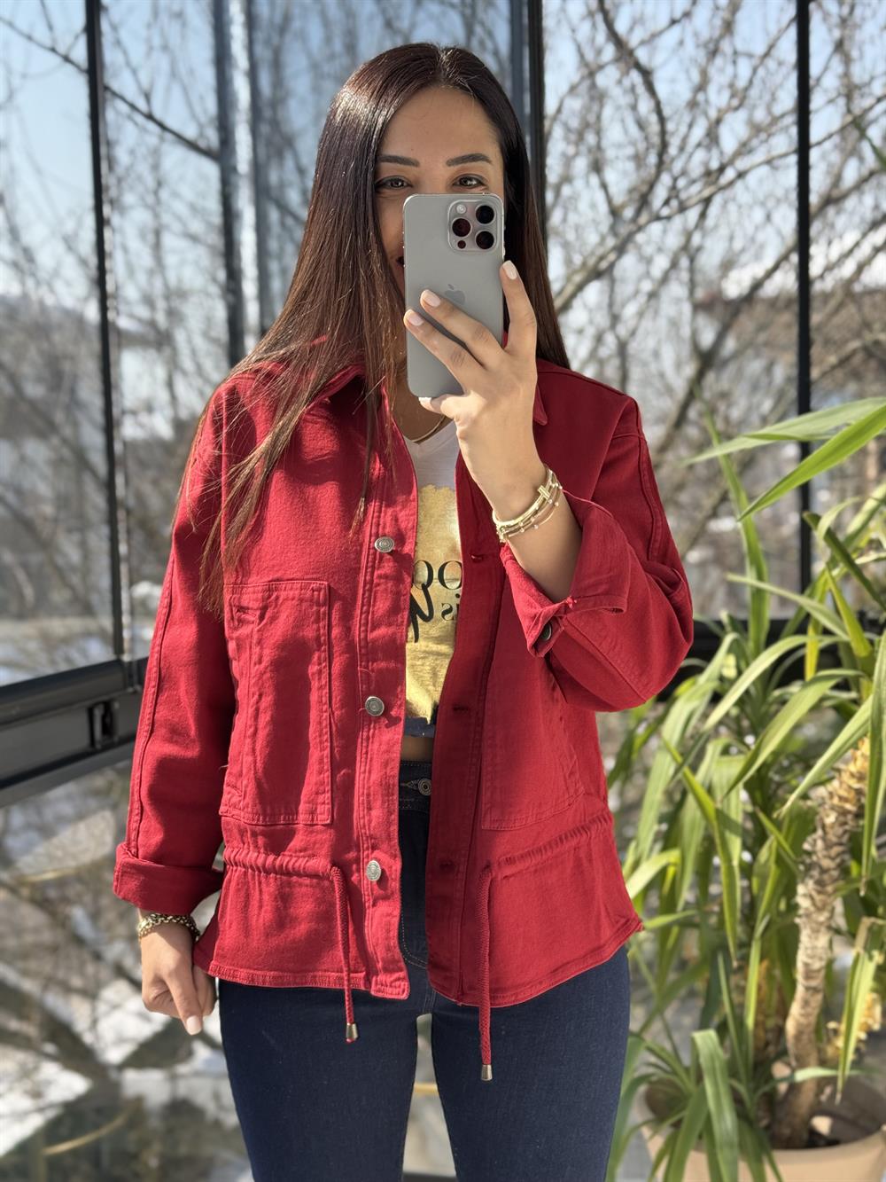 Eteği Büzgülü Oversize Ceket Bordo