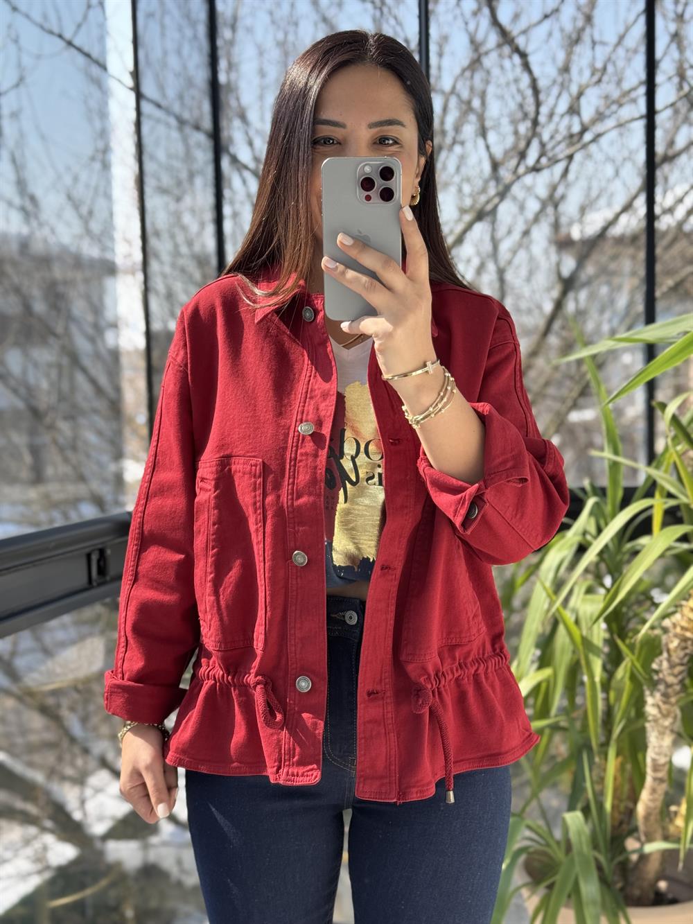 Eteği Büzgülü Oversize Ceket Bordo