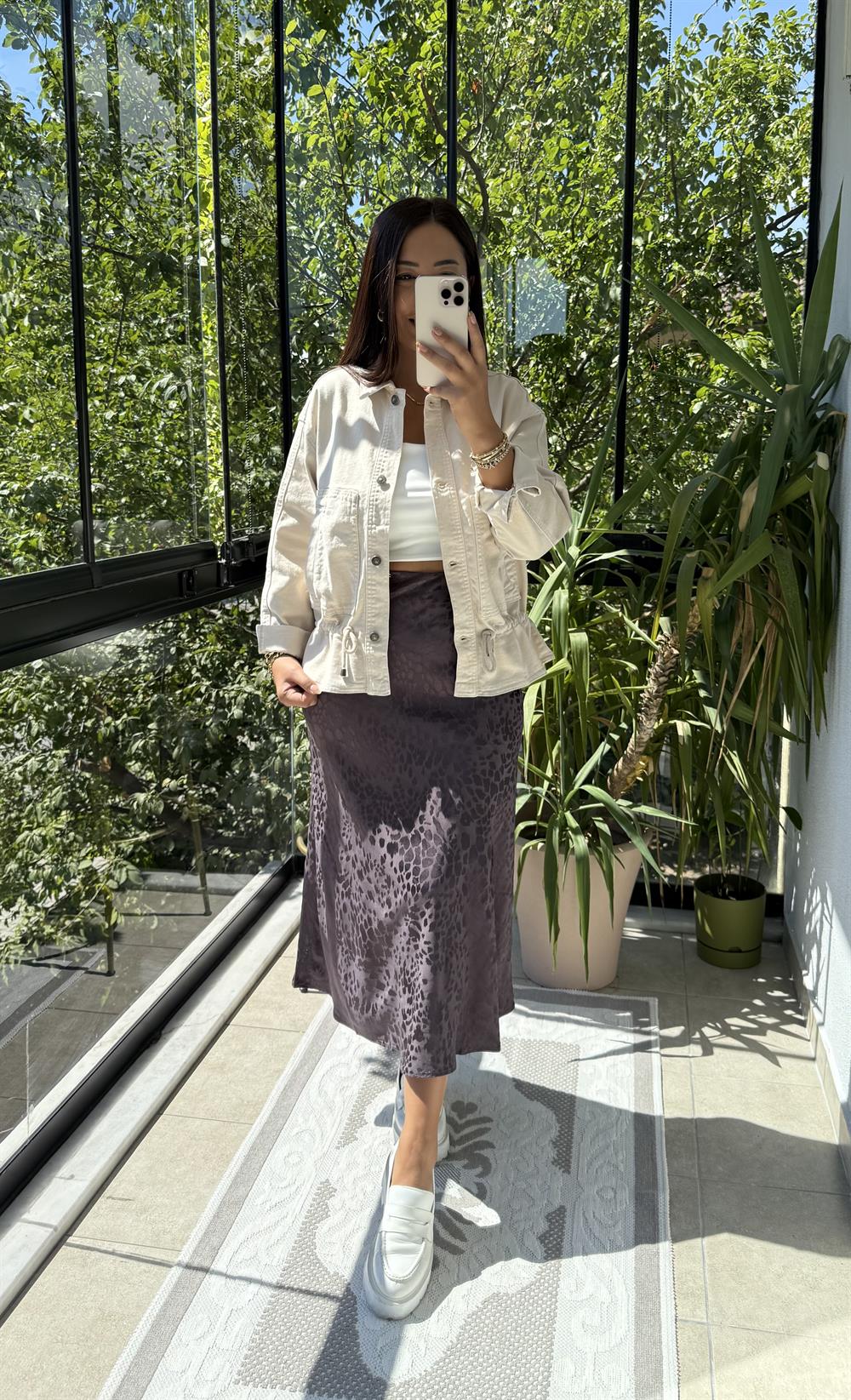 Eteği Büzgülü Oversize Ceket Taş