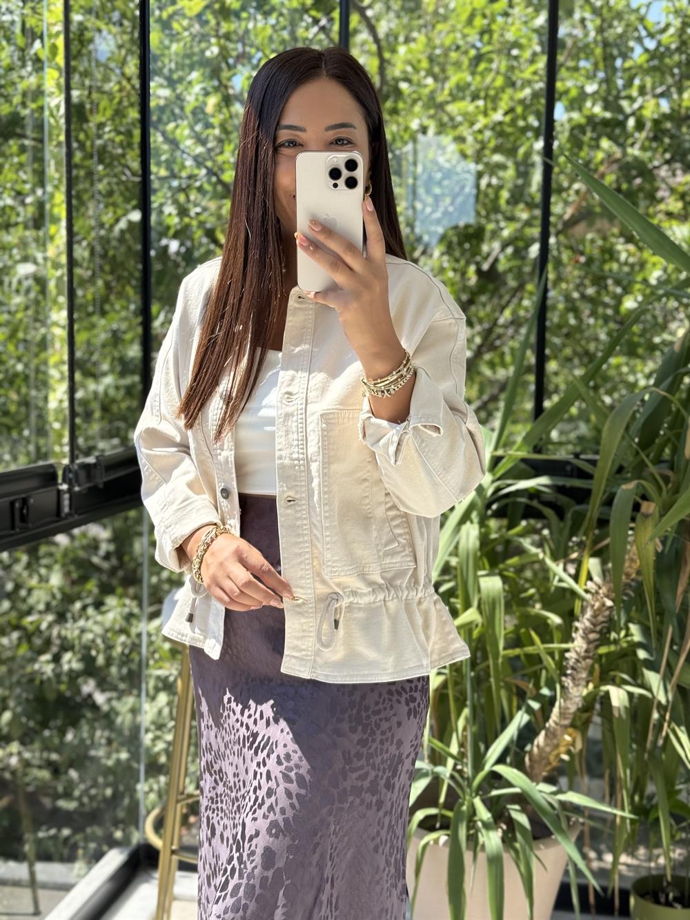 Eteği Büzgülü Oversize Ceket Taş